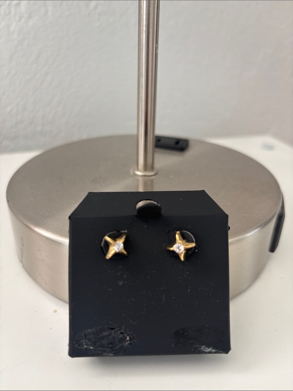 Gold covered Star Stud Earrings with Clear Center - Swedish design Snow